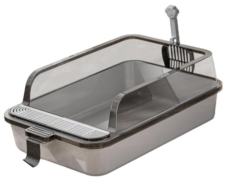 Baoblaze Bac à Litière Chat Ouvert Haut PP pour Chaton, Bassin de Sable, Toilette pour Lapin Chien, Gris