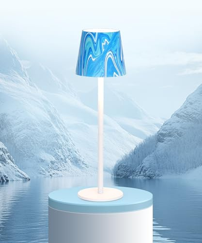 Faithorse Kabellos Tischlampe Aufladbar, Dimmbare LED Akku Tischleuchte IP54 wasserdichte Schreibtischlampe Touch Lampe mit 3 Farbmodi Wiederaufladbares Lampe, Akku Lampe für Schlafzimmer (Blau Weiß)