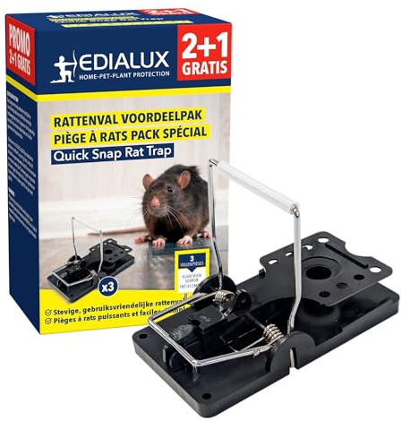Edialux Piège à Rats et Souris Snap Pack avantageux - 2+1 Gratuit tapettes réutilisables en Plastique Robuste et métal galvanisé contrôle Efficace sans Poison pour rongeurs Longue durée et Facile à
