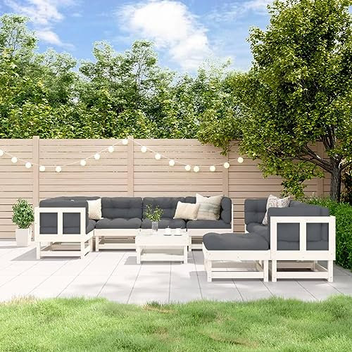 KTHLBRH 10-TLG. Garten-Lounge-Set mit Kissen Weiß Massivholz Terrassenmöbel-Sets Outdoor-Möbel-Sets Gartenmöbel-Sets Balkonmöbel-Sets für Terrasse, Garten, Balkon