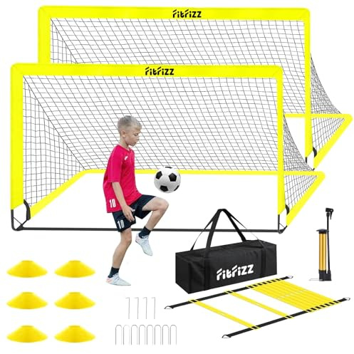 Soccer Goal, Soccer Goals for Backyard, 6x4ft Portable Pop Up Soccer Net Set, Soccer Training Equipment with Soccer Ball, Ladder and Cones(Yellow)