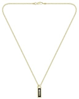 BOSS Jewelry Gliederhalskette für Herren Kollektion KASSY EMBLEM aus Edelstahl mit einem Anhänger aus Schwarzem Emaille – Erhältlich in Silber oder Gold