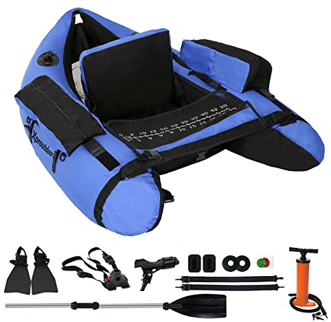 byhsports Professional Schlauchboot, Bellyboot zum Raubfischangeln, 160 kg Tragfähigkeit Angelboot -inkl. Pumpe, Verstellbare Rucksackgurte, Aufbewahrungstaschen, Fischlineal（Blau）