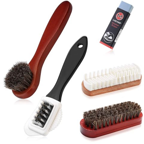 5 Pcs Shoe Cleaning Brushes: Suede Brush Nubuck Brushes, 4-Sided Suede Shoe Brushes Cleaner Kit, Horsehair Shoe Brush Set, Eraser and Brush Set