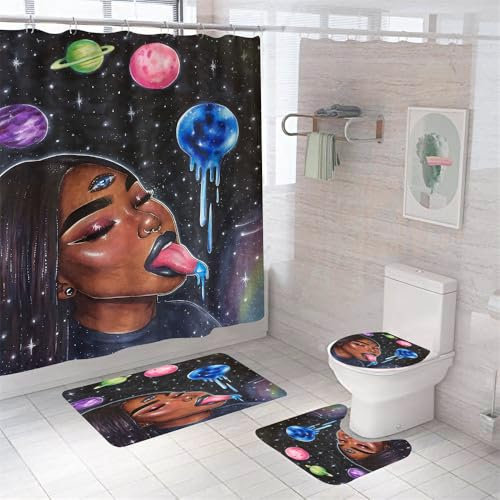 Badezimmerteppich Frau Badteppich rutschfest Waschbar Badgarnitur 4 Teilig – Badematte Set Mit Wc-Vorleger Und Badematte,Teppich Badezimmer Für Sicherheit Und Komfort Im Bad 45X75Cm