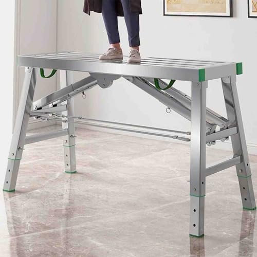 Plataforma de escalera plegable de aluminio, andamio resistente con patas de goma antideslizantes, carga máxima de 800 libras, diseño plegable para un fácil almacenamiento y uso