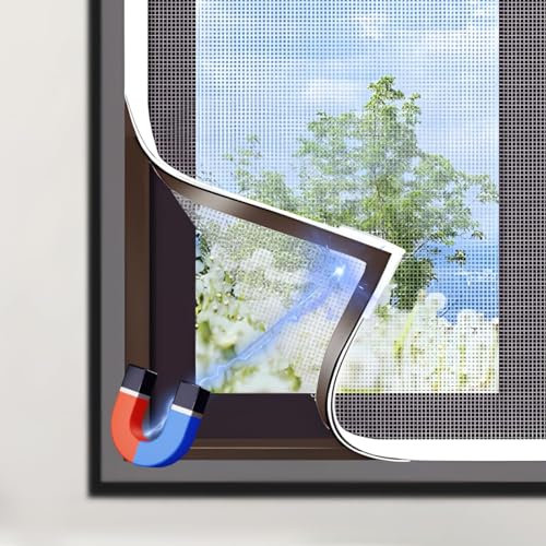 Mosquitera Ventana Magnetica, 120x130cm Mosquitera Magnetica, Diy Cortable, Fácil Instalación Sin Taladrar, Marco Blanco Y Red Gris