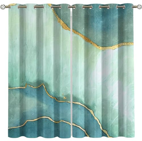 Kinder Gardinen Kinderzimmer Junge Mädchen Blickdicht Blauer Und Goldener Farbverlauf 200X160Cm 2Er Set Verdunkelungsvorhang Thermovorhang Hitzeschutz Vorhänge Wohnzimmer Schlafzimmer Vorhänge Mit