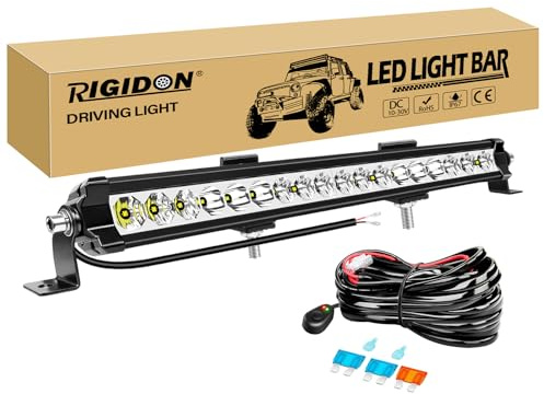 RIGIDON 20 Pulgadas 50cm 60W 6000lm Barra de luz led y 12V Kit de cableado | faro de largo alcance, unica fila, barra luminosas led, para off road todoterreno camión coche ATV 4x4 tractor, conducción