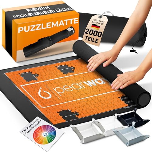 PEARWAY Puzzlematte 2000 Teile zum Aufrollen - inkl. Sortierschalen & sanft gleitender Oberfläche statt rauem Filz - Puzzle Matte - Puzzleunterlage - Puzzleteppich - Puzzlerolle - Puzzle Aufbewahrung