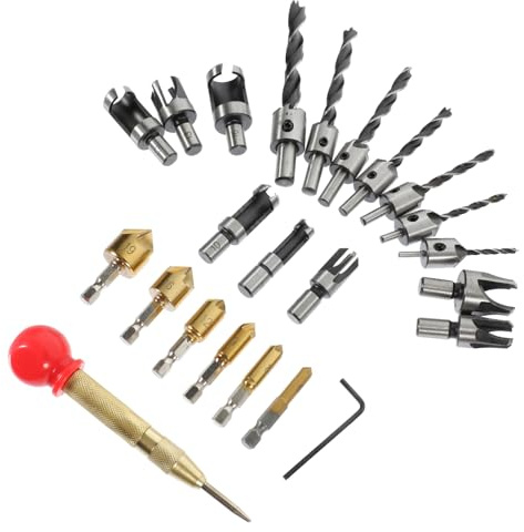 Amosfun 1 Juego Brocas de Avellanado y Cortador de Tapones para Carpintería Herramientas de Madera Kit de Perforación Compacto y Duradero para Proyectos de Bricolaje
