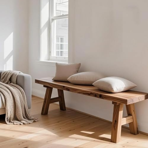 ROBAUN Massive Holzbank, kleine rustikale Esszimmerbank aus Eiche, Schuhhocker for Flur, Eingang, Küche, Frühstücksbar, Wohnzimmer(19.6 * 10.2 * 17.7in/50 * 26 * 45cm)