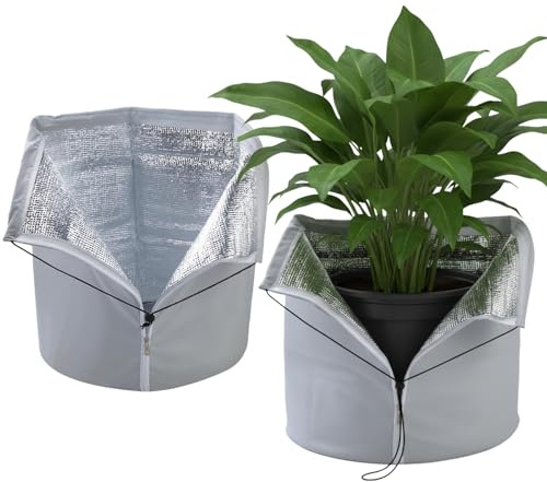 Zllzpzd 2 Stück Topfschutz Pflanzen Winter,50x45 cm Pflanzenschutz Winter Zelt,Kübel Winterschutz Pflanzen Außen überwintern mit Zugband,Thermo Topfschutz für Pflanzen Kältebeständiges Chassis