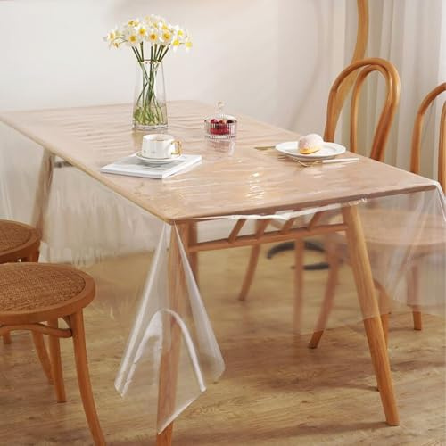 Tischdecke Transparent, PVC Clear Tischdecke Durchsichtig, Waterproof Oilproof Square Tablecloth, Tischschutzfolie for Dining Table Kitchen Party (140 x 140cm)