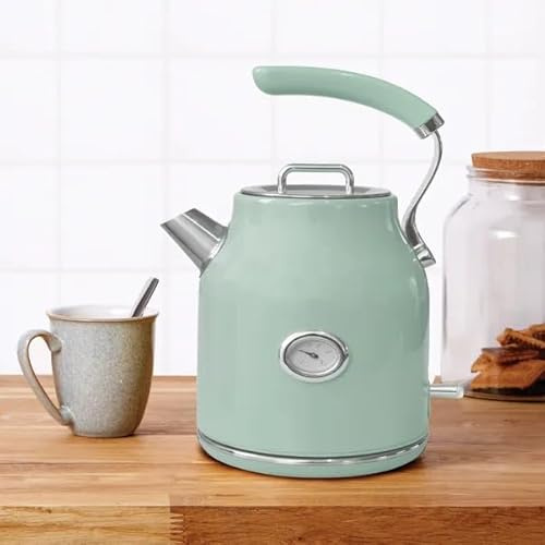 New Retro Gloss Jug Kettle 1.7L | 3KW Rapid Boil | Temperature Gauge | Cordless 360° Base | Grey Electric Kettle with Gloss Finish M-03 (Blue)