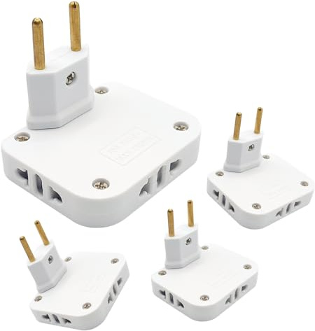 LED ATOMANT Pack 4X Ladrón Enchufe Ultra Plano Blanco con 3 Enchufes Doble (Europeo y Americano) Cabezal Giratorio 180º