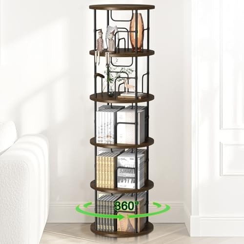 PLODAXE 360° Drehbares Bücherregal, Bodenstehendes Bücherregal Aus Holz, Standregal mit 5 Ebenen Lagerregal für Kinder und Erwachsene, 45 x 45 x 160 cm, für Wohnzimmer, Arbeitszimmer, Büro