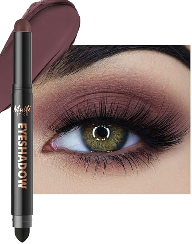 Crayon Fard a Paupiere Matte, Longue Durée Waterproof, Pivotant Prune Foncée Bâton Ombre a Paupiere, Smooth Texture Fards à Paupières Crème, Hight Pigmenté Avec Pinceau Maquillage Punk Smoky Femme-04