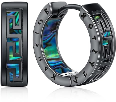 Boucles d'oreilles pour hommes Créoles Viking Hommes Noir Celtes Acier Inoxydable Bijoux d'oreilles Rune Hypoallergénique Bijoux nordiques pour Garçons Femmes Earrings Men