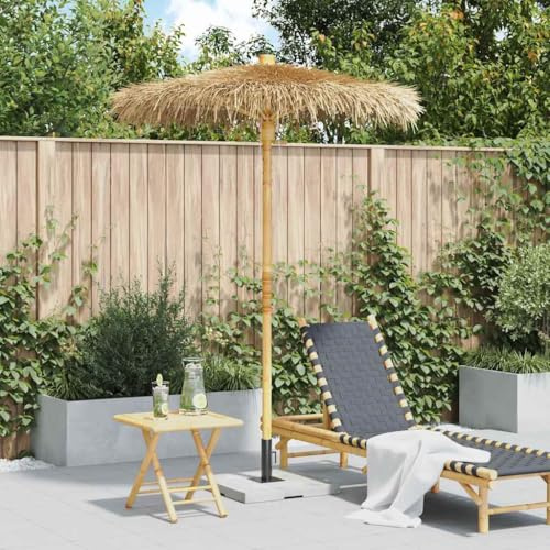 Holamys Parasol Tiki avec toit en feuilles de bananier de 150 cm de diamètre, mât en bambou, système manuel à poulie pour jardin, terrasse, plage