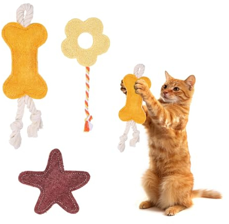 sourcing map Jouet résistant aux morsures d'herbe à chat, durable et intéressant, 3 types de dents de chat à mâcher remplies d'herbe à chat (fleur étoilée, 3 pièces), conçu pour chambre/balcon/salon
