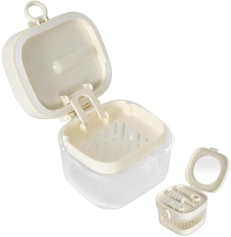 YIPFEN Boîte à Prothèses Dentaires avec Filtre, Boîte pour Appareil Dentaire, Boîte à Dentier Portable avec Couvercle, Boîte de Rangement pour Gouttière Dentaire et Retainer, Nettoyage Facile (Blanc)