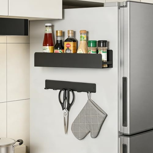 ALULU 2 Pièces Étagères Magnétiques pour Frigo Gris | métal, sans perçage, idéal pour Cuisine, Micro-ondes & Lave-linge
