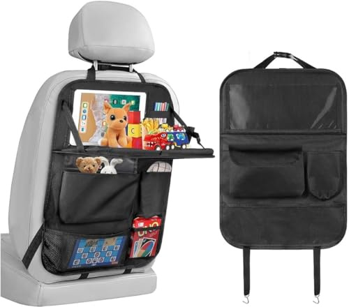 Uqingo Car Seat Organizer, Car Organiser Back Seat Storage Pockets for Kids, Multifunctional Waterproof with Tablet Holder and Many Pockets for SUV, Books, Toys, Snacks, Bottle - Black