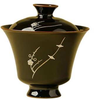 126ml-4oz nero oro pala chiodo giglio della valle copertura ciotola personalità creativa ciotola di tè in ceramica [Lite]