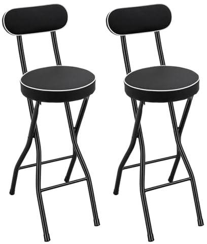 HIJNXG Set di 2 sgabelli da bar pieghevoli con schienale e chiusura di sicurezza, altezza 65 cm, per bar, banconi ed esterni
