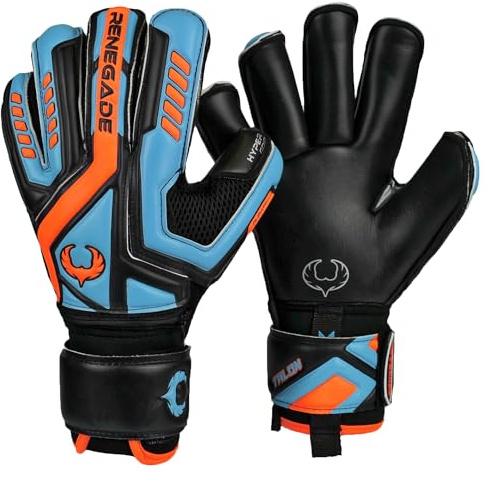 Renegade GK Talon Cyclone 2 Torwarthandschuhe Mit Pro-Tek Finger Schutz | 4mm Hyper Grip & Duratek | Schwarz, Orange, Blau Fußball Torwart Handschuhe (Größe 8, Jugend-Erwachsener, Roll Cut, Level 2)