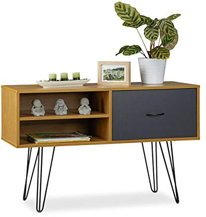 Relaxdays Sideboard Retro Design, Schublade, Metallbeine, Konsolentisch, Anrichte Vintage HBT: 62x100x38 cm, mehrfarbig