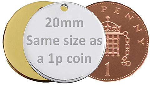 Personalised Round/Bone Engraved Dog ID Name Tag Small/Large Pet/Cat Tags (20mm, Silver/Nickel)
