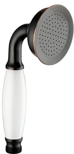PaulGurkes Handbrause schwarz retro nostalgie Duschkopf mit weißem Keramikgriff aus massivem Messing hochwertige Farboberfläche Landhausstil Brausekopf Vintage Brause