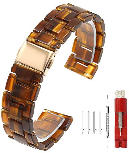 Snabbfrigörande klockarmband ersättning 20 mm 22 mm harts klockarmband universellt för män kvinnor rostfritt stål lås lätt armband alla länkar avtagbar svart/bärnsten/blå/regnbåge, Mörk bärnsten, 22mm, Justerbar, unik