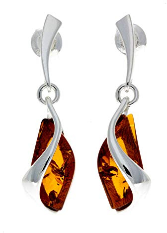 Moderna äkta naturliga baltisk bärnsten och 925 sterling silver örhängen droppörhängen GL166, Sterlingsilver, Bärnsten