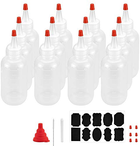 TANCUDER 12 Pezzi Set di Bottiglie di Condimento Bottiglia per Salsa Plastica 120ml Dosatori per Condimenti Bottiglie per Spremere di Ketchup con Tappo Rosso e Accessori per Barbecue, Salse, Sciroppo
