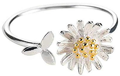 IMINI Gänseblümchen Blumen Verlobungsring Sterlingsilber Offener Zehenring Zierlich Verstellbar, vergoldet, FingerVersprechen, StatementBand, SonnenblumenRing, Schmuck, Geschenke für Geburtstag