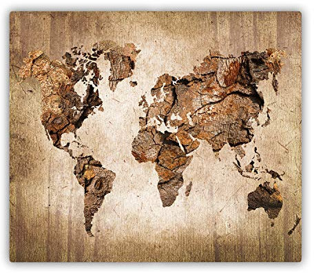 Planche à Découper pour la Cuisine 60x52 cm Modernité Pieds Antidérapants Contact Alimentaire Symétrique Bords Polis Avec Impression Décoration Résistant à la Chaleur - Carte du monde en bois