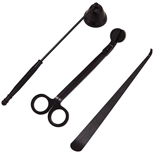 craspire 3-teiliges Kerzen-Zubehör-Set, Kerzendochtschneider, Kerzenlöscher, Kerzendocht-Dipper (schwarz)