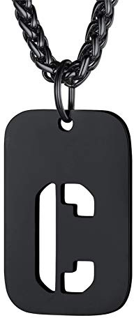 Bandmax Buchstabe Dog Tag C + Weizenkette 55+5cm Kette hohl Initiale Halskette Schwarz Damen Herren Militärische Erkennungsmarke Modeschmuck Accessoire