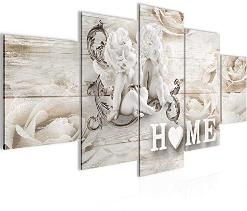 Runa Art Bild Wohnzimmer Home Holz 5 Teilig Engel Biege Braun Wandbilder auf Vlies Leinwand 026153a
