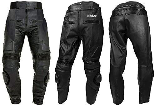 WinNet Pantaloni in Pelle da Moto da Agganciare alla Zip della Giacca di Tuta