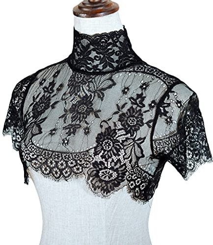 HANBOLI Femmes Châle, Femmes Amovible Faux Col Demi Chemise Chemisier Doux Crochet Sheer Cils Floral Dentelle Robe De Mariée Dickey Cou Couverture