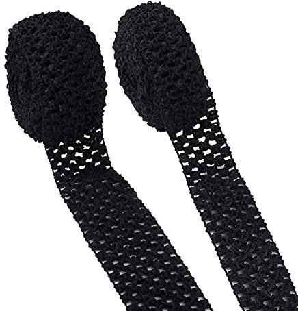PandaHall 11 Yards Elastisches Häkel-Stirnband, 40 mm x 55 mm, schwarzes Häkel-Stretch-Band, Polyester, elastisches Band für Haar-Accessoires, Tutus-Kleid, Schlauch-Top, Bund