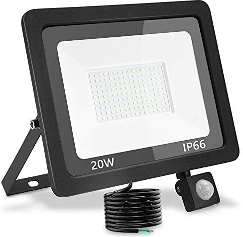 treoir 20W Security Lights Outdoor Motion Sensor,2000LM Outdoor Spotlight with PIR,IP66 Waterproof 6000k LED Spotlight for Garden,Garage,Square,Car Park,Construction Site ect (20W,Cold White)