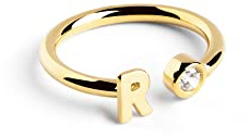 SINGULARU - Anillo Personalizado Letter Diamond Oro - Anillo Ajustable - Plata de Ley 925 con Acabado Baño de Oro de 18 Kt. - Talla Unica - Joyas para Mujer - Hecho en España