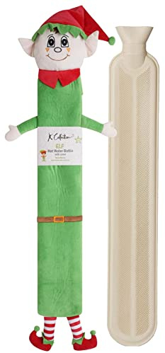 Extra Long Hot Water Bottle – Super Soft Novelty Plush Cover – Natural Rubber 2L Capacity – 72cm Long – Perfect for Pain Relief on Aches or Injuries (Elf)