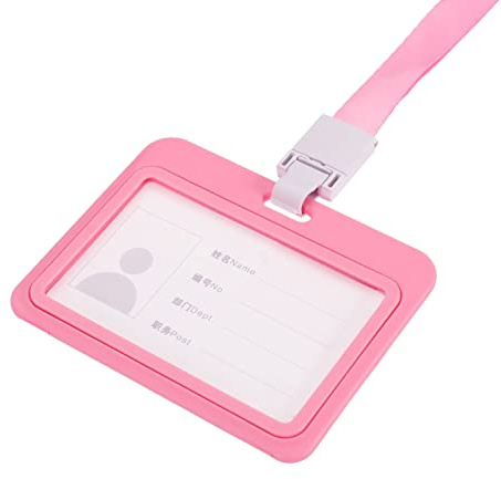 sourcing map ID Ausweishalter 4x3.1 Horizontal ABS Doppelseitig mit Abtrennbar Umhängeband Rosa