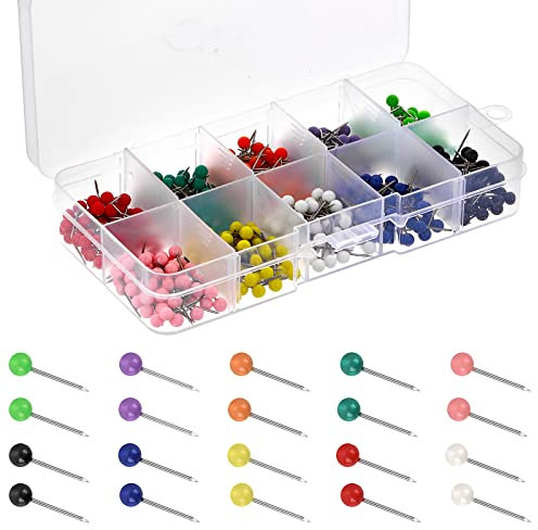 Aster 500 Stück Rundkopf Stecknadeln, 15mm Karte Nagel Pinnadeln Rundkopfnadeln für Weltkarte Pinnwand Cork Board, Kartennadeln Map Push Pins Reißzwecken mit Aufbewahrungsbox